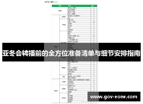 亚冬会转播前的全方位准备清单与细节安排指南